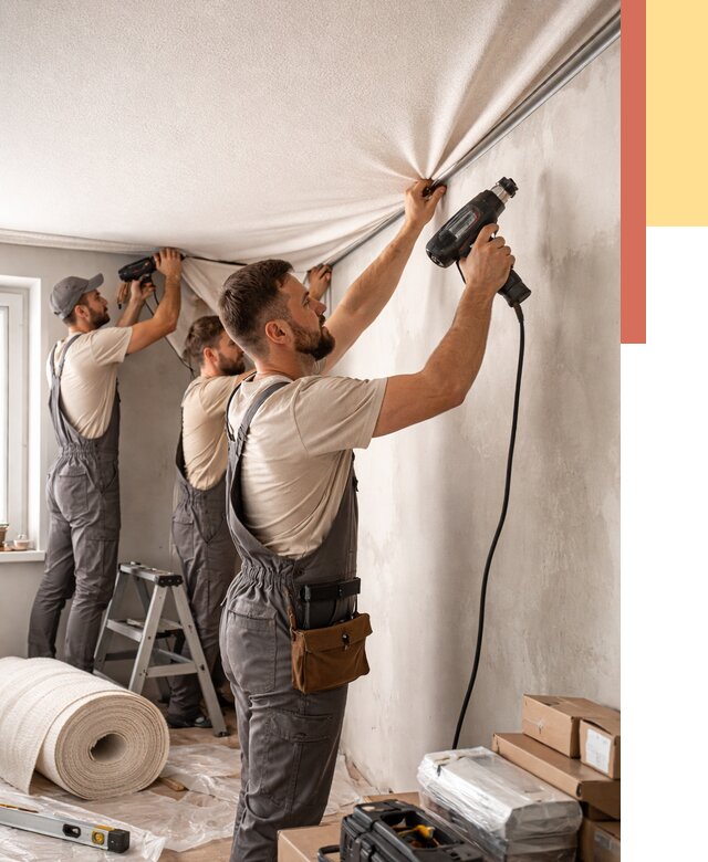 Монтаж фактурного натяжного потолка в Новодвинске от 767 руб. — ОТДЕЛОЧНИК-Нвд