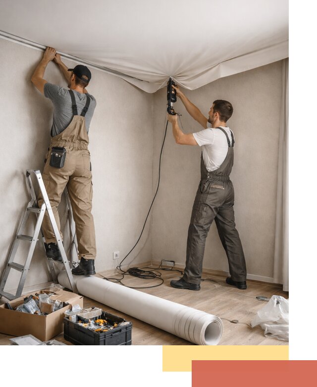 Монтаж цветного натяжного потолка в Новодвинске за один день