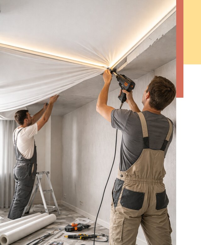 Монтаж натяжного потолка с подсветкой в Новодвинске от 972 руб. | ОТДЕЛОЧНИК-Нвд