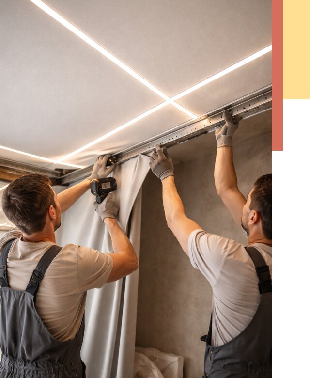 Монтаж натяжного потолка со световыми линиями в Новодвинске от 1227 руб. | ОТДЕЛОЧНИК-Нвд