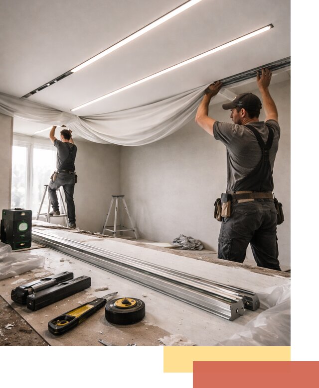 Монтаж натяжных потолков со световыми линиями в Новодвинске