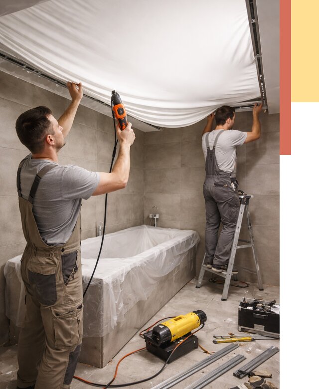 Монтаж натяжного потолка в ванной в Новодвинске от 1227 руб. под ключ | ОТДЕЛОЧНИК-Нвд