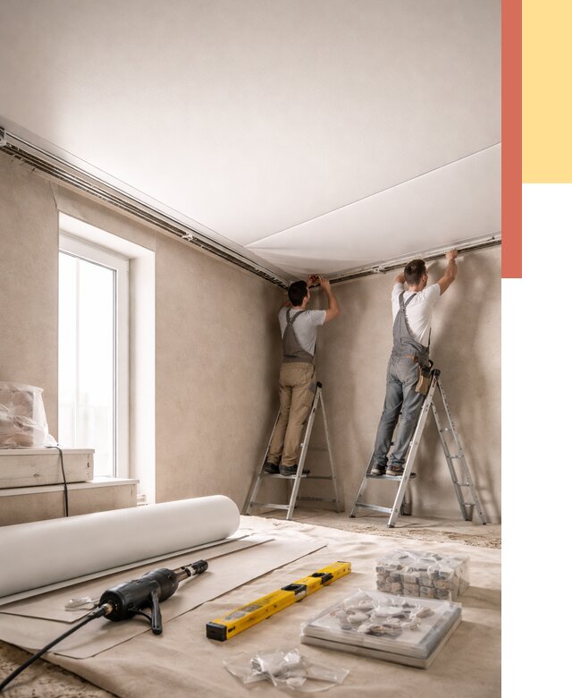 Монтаж натяжного потолка в спальне в Новодвинске от 3886 руб. под ключ | ОТДЕЛОЧНИК-Нвд