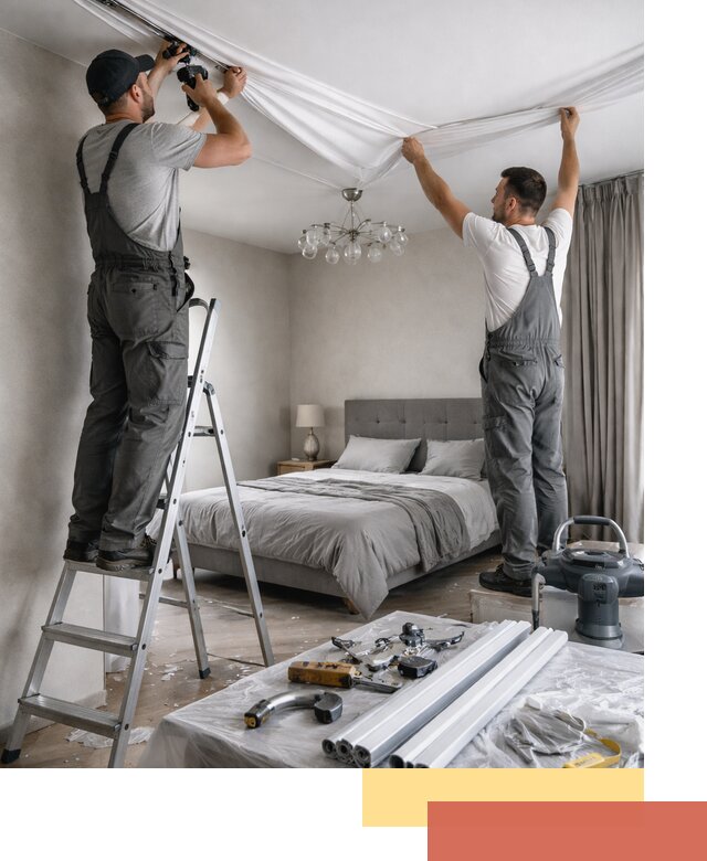 Монтаж натяжного потолка в спальне в Новодвинске