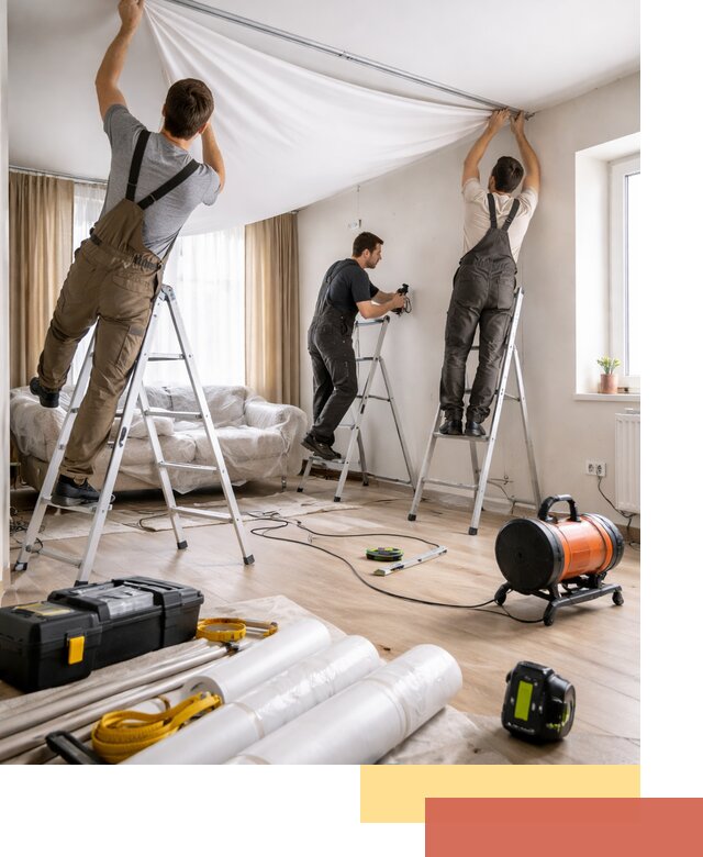 Монтаж натяжного потолка в гостиной в Новодвинске