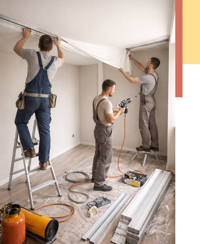 Монтаж натяжного потолка в студии в Новодвинске от 5625 руб. — быстро и недорого | ОТДЕЛОЧНИК-Нвд