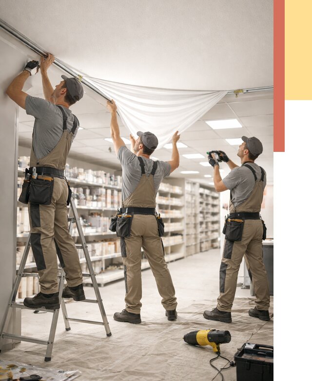 Монтаж натяжного потолка в магазине в Новодвинске от 4602 руб. быстро и недорого | ОТДЕЛОЧНИК-Нвд