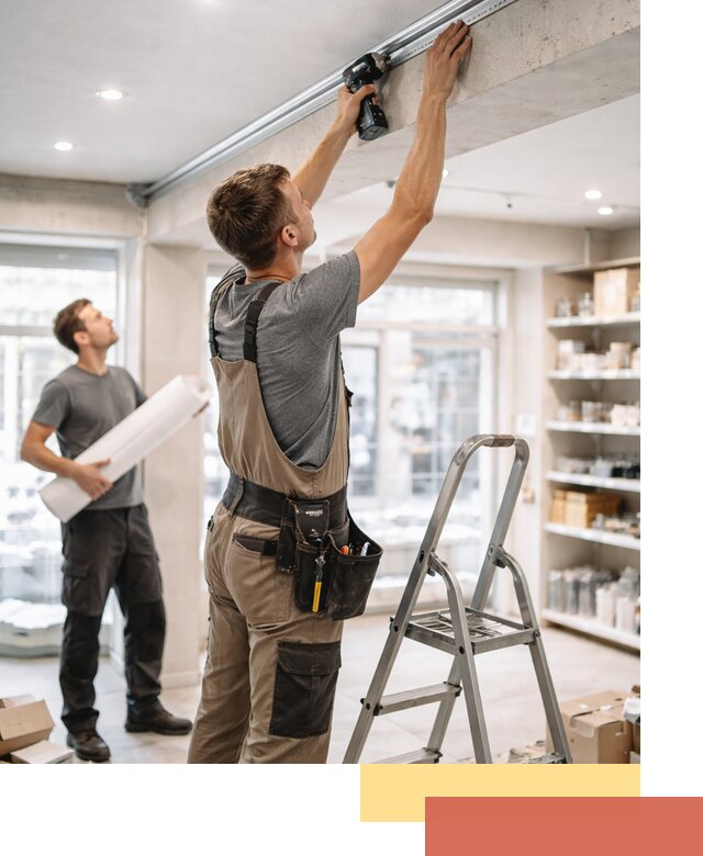 Монтаж натяжных потолков в магазине в Новодвинске