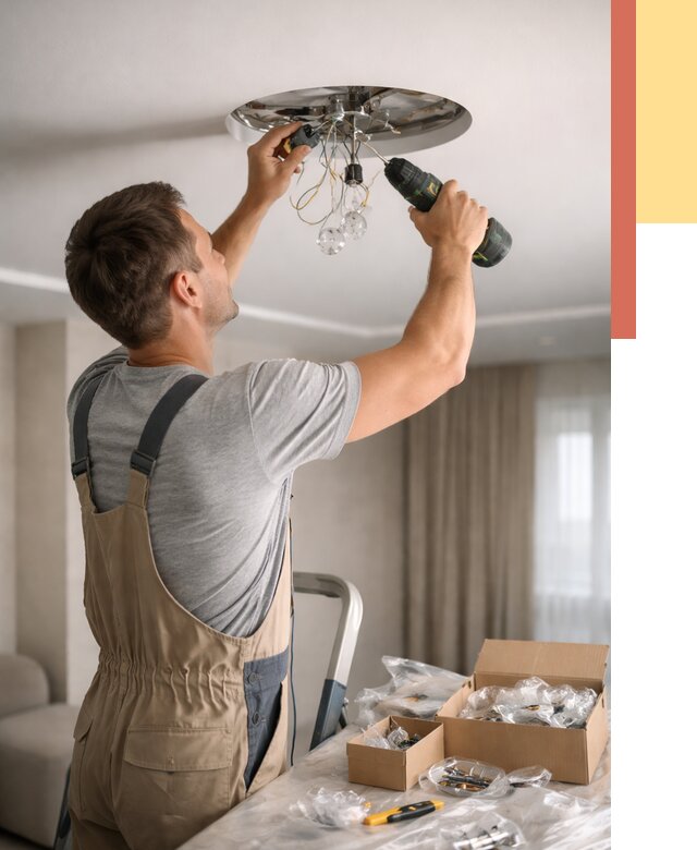 Установка люстры в натяжной потолок в Новодвинске от 1227 руб. | Быстро и недорого — ОТДЕЛОЧНИК-Нвд