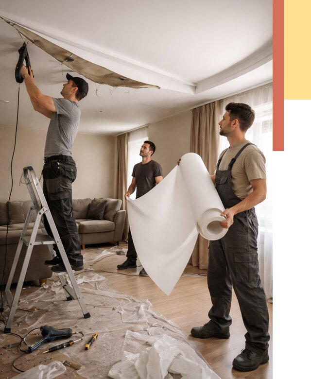 Замена полотна натяжного потолка в Новодвинске от 9716 руб. быстро и недорого | ОТДЕЛОЧНИК-Нвд