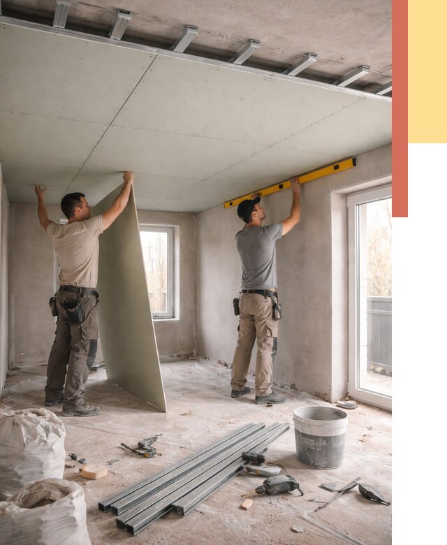 Одноуровневый потолок из гипсокартона в Новодвинске от 767 руб. — монтаж под ключ | ОТДЕЛОЧНИК-Нвд