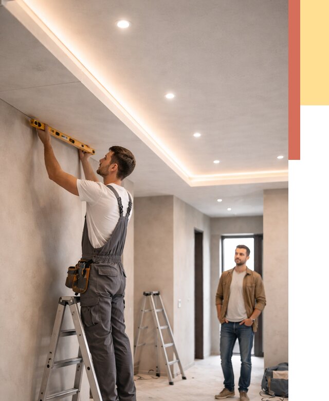 Потолок из гипсокартона с подсветкой в Новодвинске от 767 руб./м2 под ключ | ОТДЕЛОЧНИК-Нвд