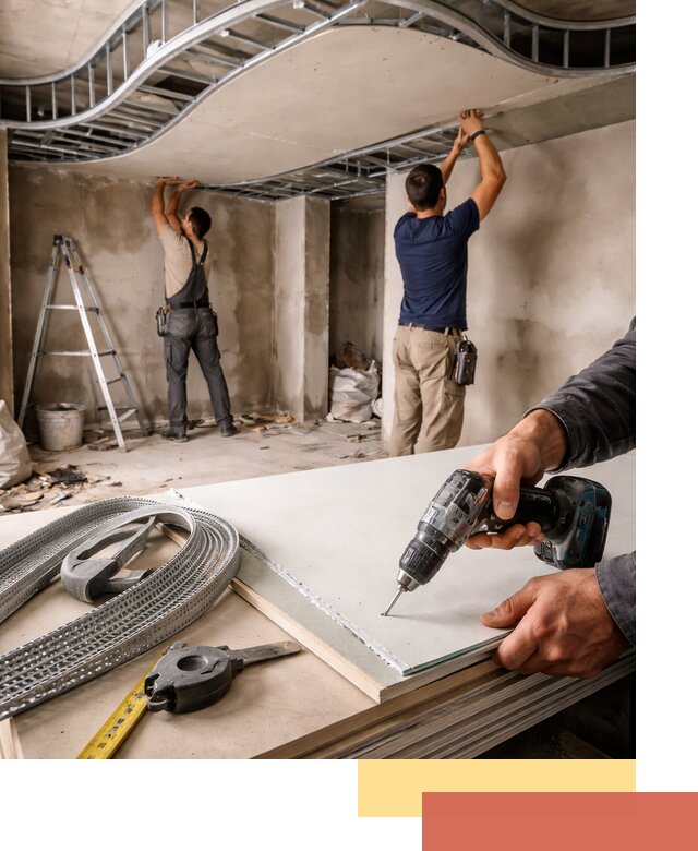 Криволинейный потолок из гипсокартона в Новодвинске — монтаж и отделка