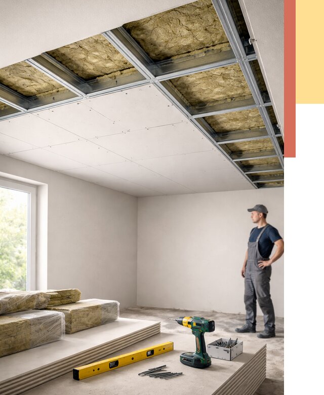 Звукоизоляция потолка ГКЛ в Новодвинске от 972 руб. — монтаж под ключ | ОТДЕЛОЧНИК-Нвд