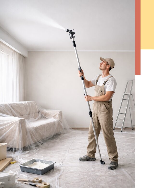 Покраска потолка краскопультом в Новодвинске от 4602 руб. быстро и недорого | ОТДЕЛОЧНИК-Нвд