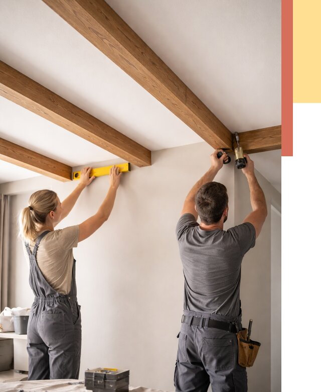 Монтаж декоративных балок на потолок в Новодвинске от 4295 руб. — ОТДЕЛОЧНИК-Нвд